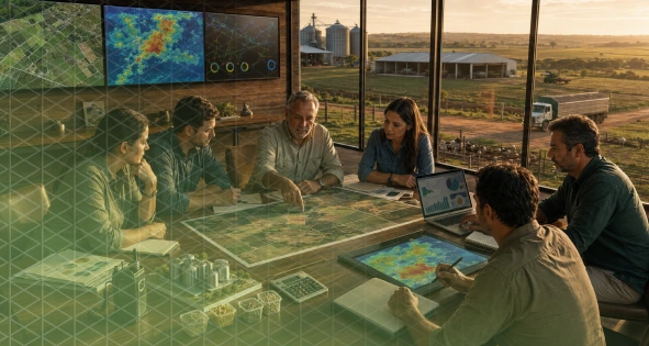 Equipe reunida para planejar o negócio